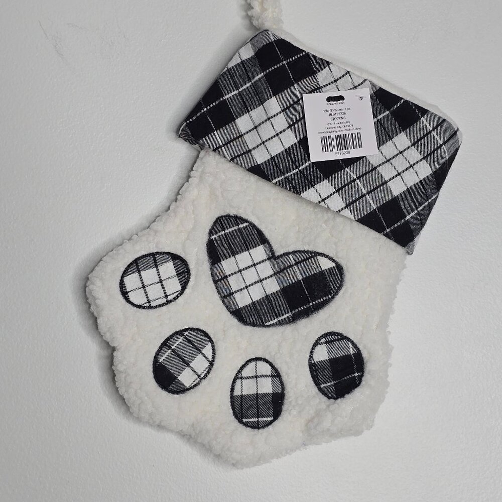 Unique 12" Pet Dog Cat Large Paw Print Shape Sherpa Faux Fur Christmas Stocking